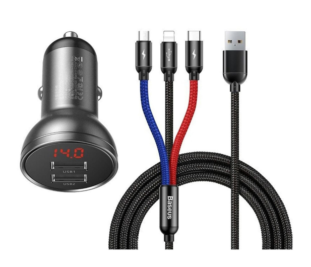 Baseus ładowarka samochodowa 2x USB 4,8A 24W z LCD - 1502066 - zdjęcie